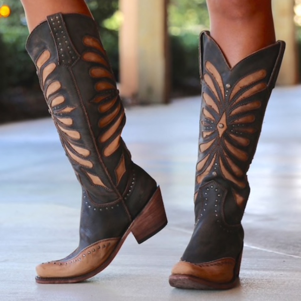 LIBERTY BLACK TALL VINTAGE CAFE BOOTS